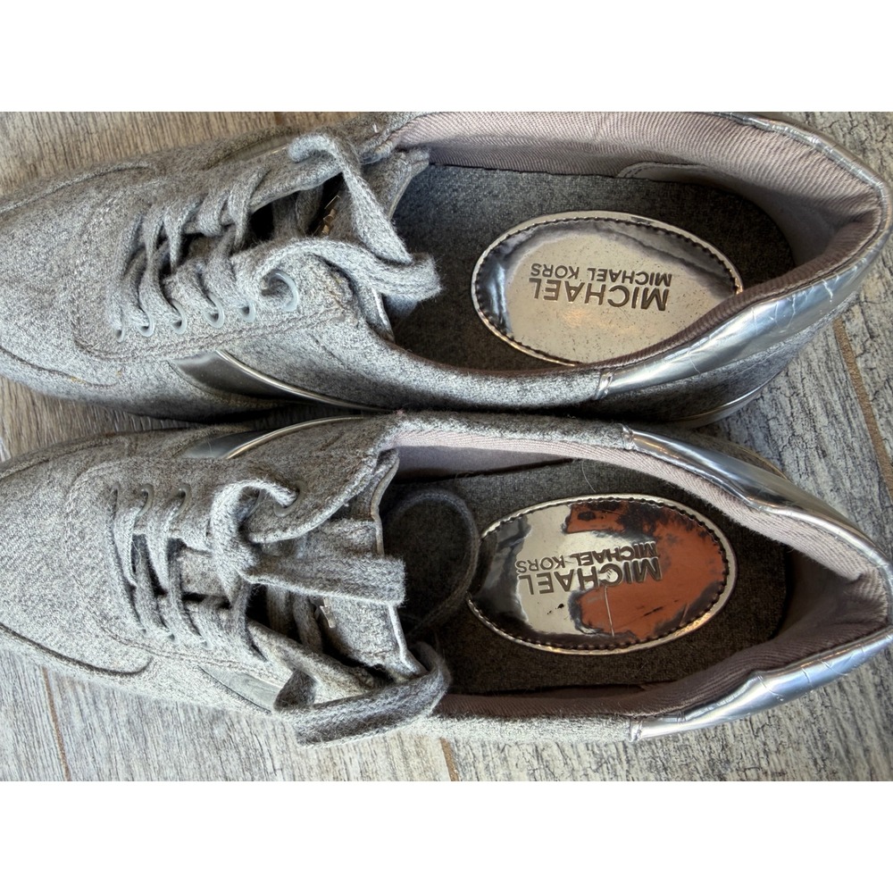 Michael Kors Sneakers Allie Pearl Shoes 9.5 Silver HL16F Fashion Trainers Grey - Picture 5 of 8